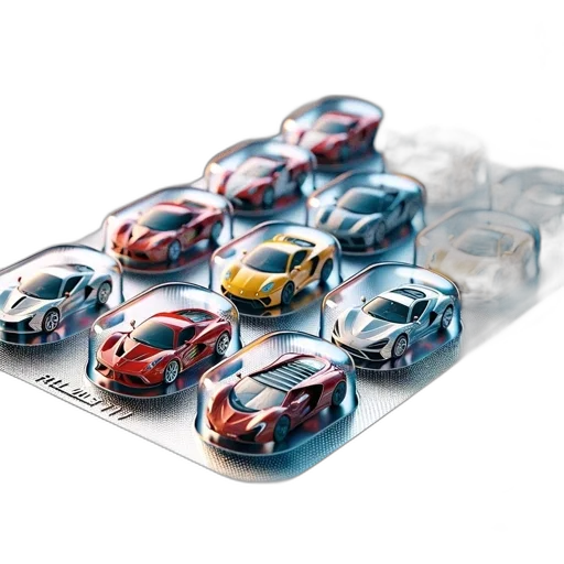 car, 3d render, concept art, blend, miniature, cars, pill, bottles transparent PNG cut-out