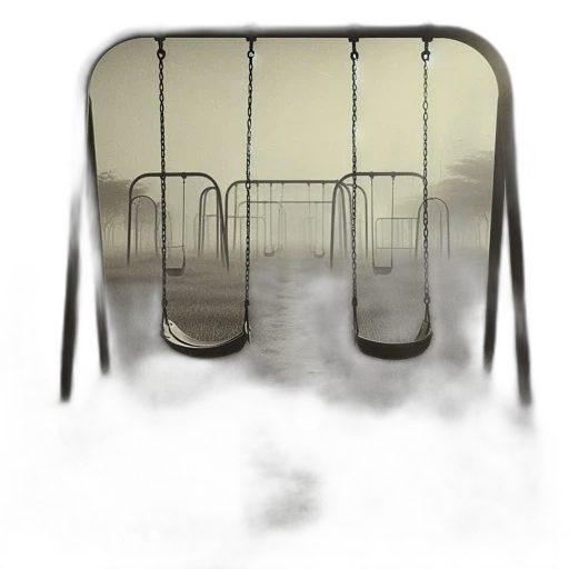 furniture, umbrella, building, 3d render, concept art, photorealistic, fog, rain transparent PNG cut-out