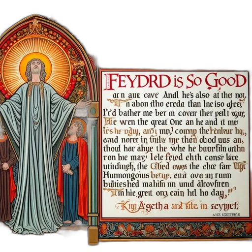illuminated, medieval-style, manuscript, features, central, radiant, figure, outstretched transparent PNG cut-out