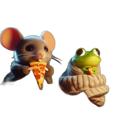 food, 3d render, concept art, photorealistic, two, anthropomorphic, animals, white transparent PNG cut-out