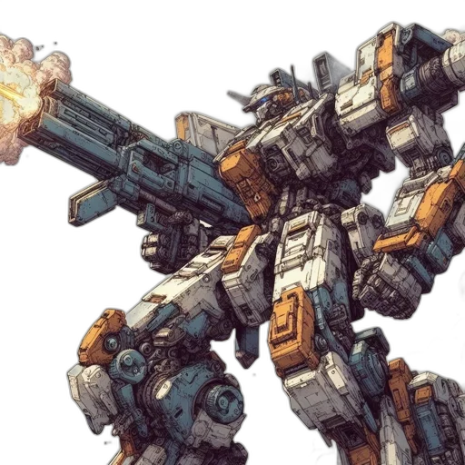 robot, weapon, concept art, comic book art, 3d render, watercolor, elaborate, worn transparent PNG cut-out