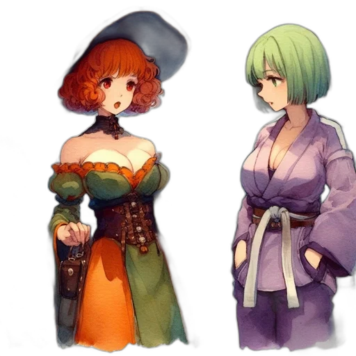 dress, staff, concept art, fantasy art, pixel art, anime, green, colorful transparent PNG cut-out