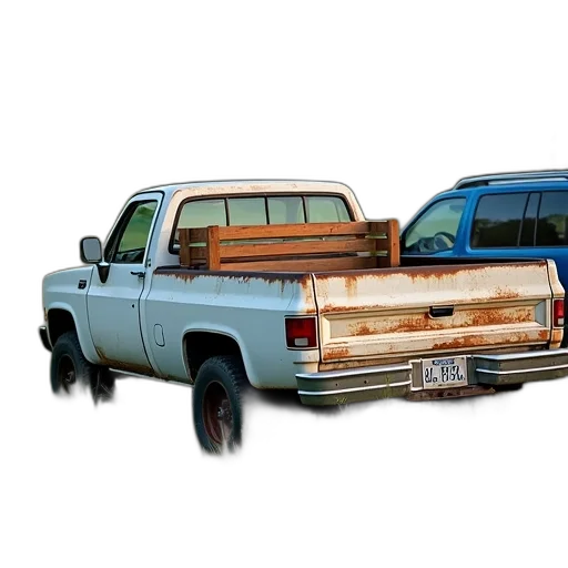 car, weapon, 3d render, photorealistic, white, pickup, truck, rusty transparent PNG cut-out