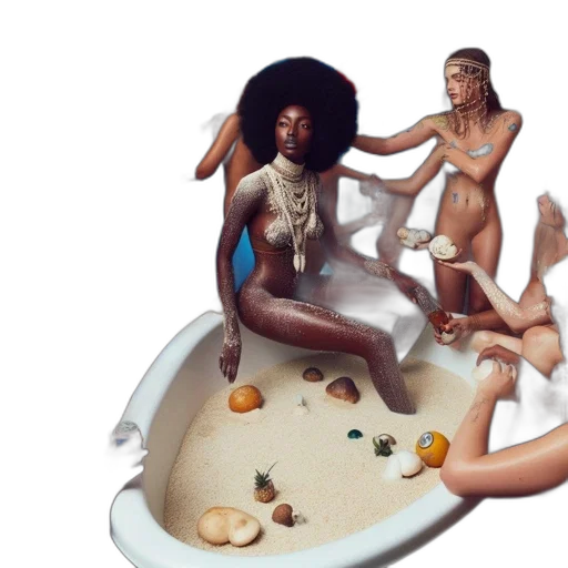 concept art, earth tones, surreal, tableau, presents, woman, afro, hairdo transparent PNG cut-out
