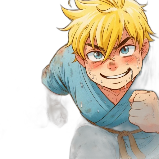 anime, watercolor, cartoon, comic book art, golden, blue, young, male transparent PNG cut-out