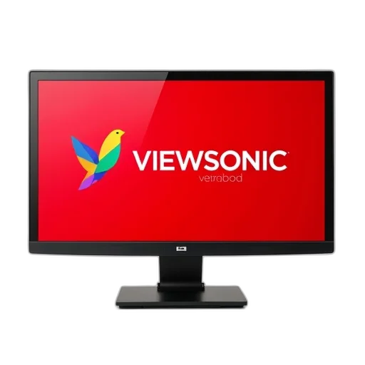 3d render, computer, monitor, red, background, text, viewsonic, white transparent PNG cut-out