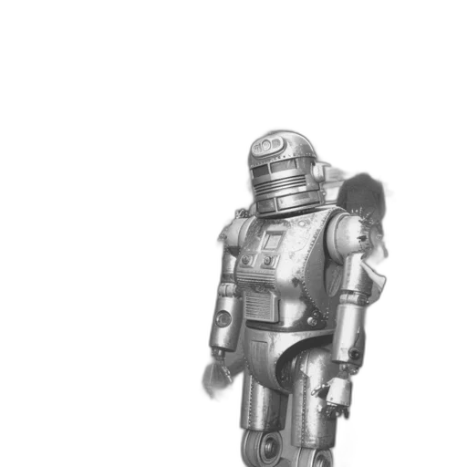 robot, staff, jacket, weapon, concept art, 3d render, fantasy art, pencil sketch transparent PNG cut-out