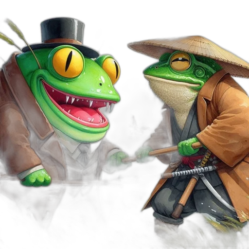 concept art, fantasy art, photorealistic, 3d render, two, anthropomorphic, frogs, one transparent PNG cut-out
