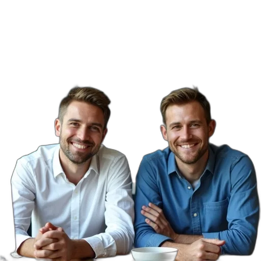 staff, furniture, face, jacket, two, men, sitting, front transparent PNG cut-out