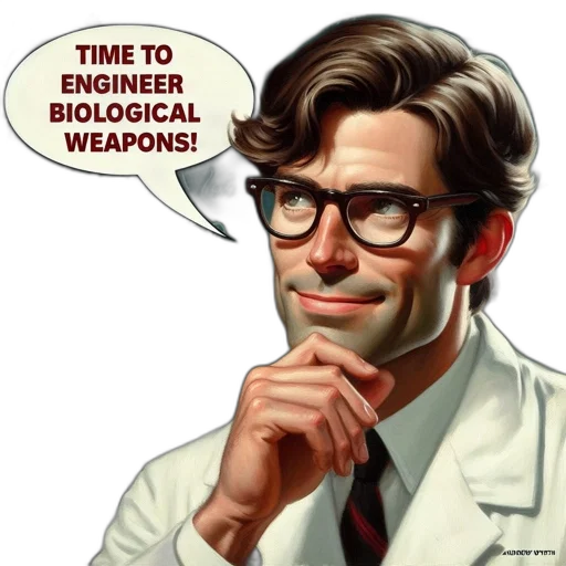 cartoon, man, lab, coat, stands, thoughtfully, surrounded, equipment transparent PNG cut-out