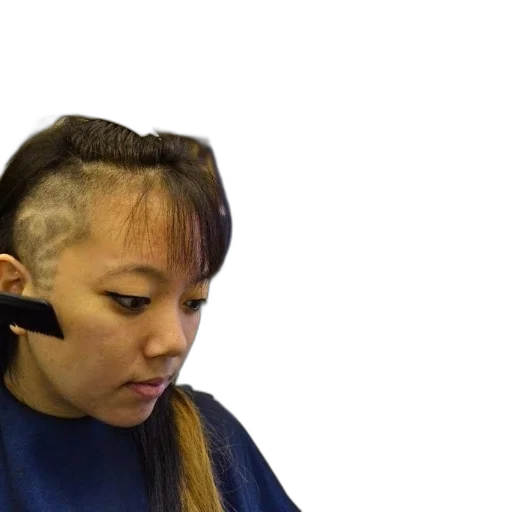 hair, staff, face, cyberpunk, vaporwave, anime, woman, shaved transparent PNG cut-out