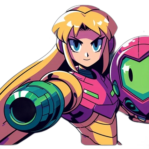 robot, weapon, pixel art, concept art, anime, cartoon, outer space, neon transparent PNG cut-out