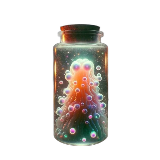 bottle, creature, 3d render, concept art, pixel art, outer space, underwater, alchemist transparent PNG cut-out