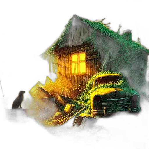 car, concept art, comic book art, photorealistic, fantasy art, fog, snow, city street transparent PNG cut-out