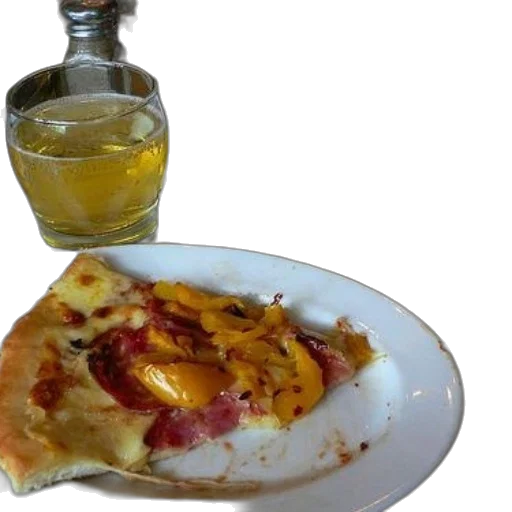 food, slice, pizza, peppers, ham, white, plate, next transparent PNG cut-out