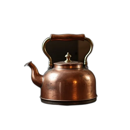 furniture, food, 3d render, photorealistic, old, copper, kettle, being transparent PNG cut-out