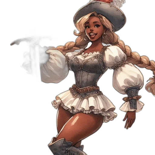 dress, hat, concept art, fantasy art, pixel art, comic book art, monochrome, earth tones transparent PNG cut-out