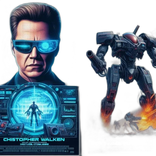 robot, concept art, comic book art, cyberpunk, two, movie, posters, side transparent PNG cut-out