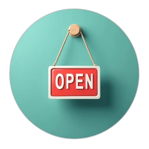 circular, teal, background, white, border, featuring, red, open transparent PNG cut-out