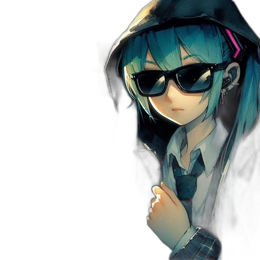 jacket, staff, robot, cyberpunk, anime, concept art, cartoon, blue transparent PNG cut-out