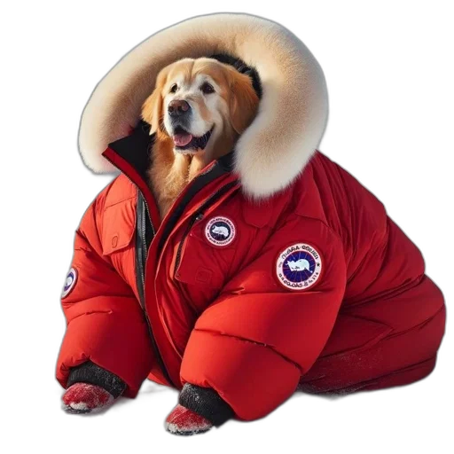 jacket, hat, animal, creature, golden, retriever, pup, sits transparent PNG cut-out