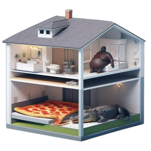 furniture, food, 3d render, concept art, whimsical, illustration, portrays, house transparent PNG cut-out