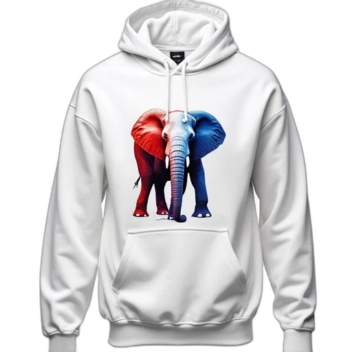 jacket, 3d render, concept art, white, hoodie, red, blue, elephant transparent PNG cut-out