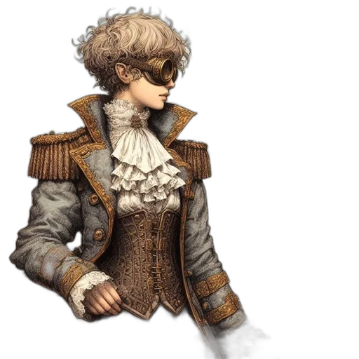jacket, staff, hair, concept art, fantasy art, 3d render, photorealistic, earth tones transparent PNG cut-out