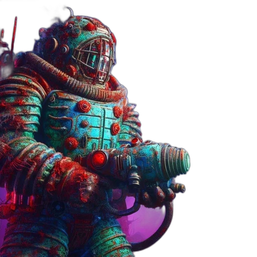 robot, weapon, creature, cyberpunk, concept art, vaporwave, 3d render, outer space transparent PNG cut-out