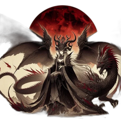 dragon, creature, concept art, fantasy art, comic book art, dark, red, monochrome transparent PNG cut-out