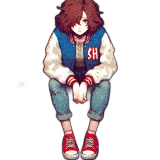 jacket, creature, face, hair, pixel art, concept art, anime, watercolor transparent PNG cut-out