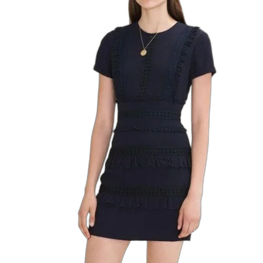 dress, dark, monochrome, woman, wearing, navy, blue, ruffled transparent PNG cut-out