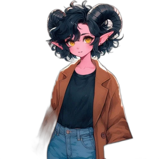 jacket, hair, staff, creature, concept art, anime, cartoon, pixel art transparent PNG cut-out