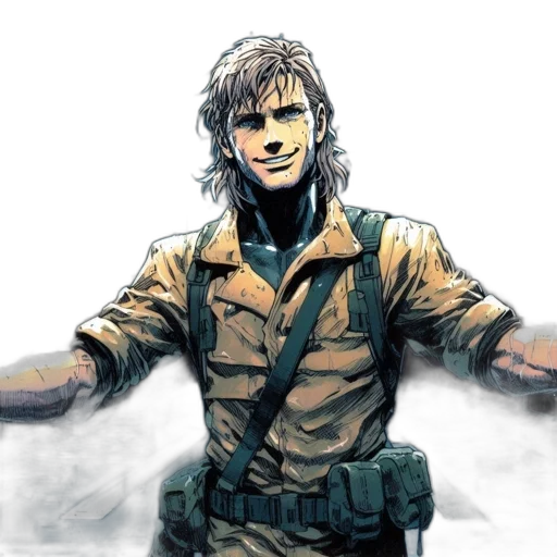 jacket, weapon, staff, comic book art, concept art, pixel art, cartoon, earth tones transparent PNG cut-out