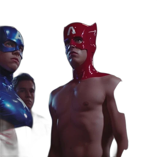 concept art, comic book art, 3d render, three, young, men, superhero, costumes transparent PNG cut-out