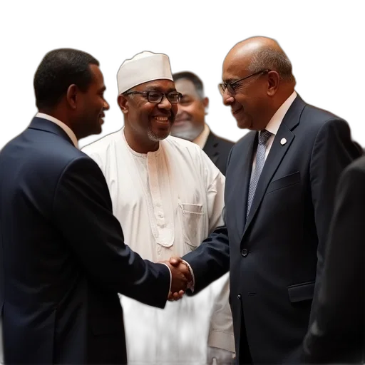 president, buhari, center, shakes, hands, official, during, bilateral transparent PNG cut-out