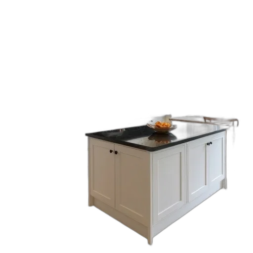 furniture, 3d render, spacious, kitchen, large, black, granite, island transparent PNG cut-out