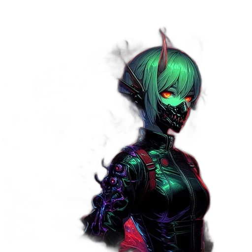mask, dress, face, cyberpunk, concept art, fantasy art, comic book art, green transparent PNG cut-out