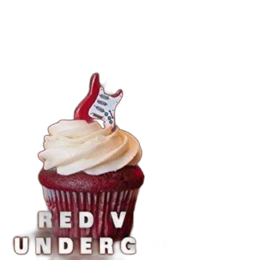 food, 3d render, cupcake, red, guitar-shaped, candle, text, velvet transparent PNG cut-out