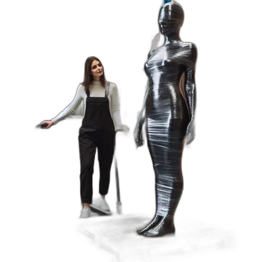 robot, dress, staff, concept art, 3d render, monochrome, industrial, setting transparent PNG cut-out