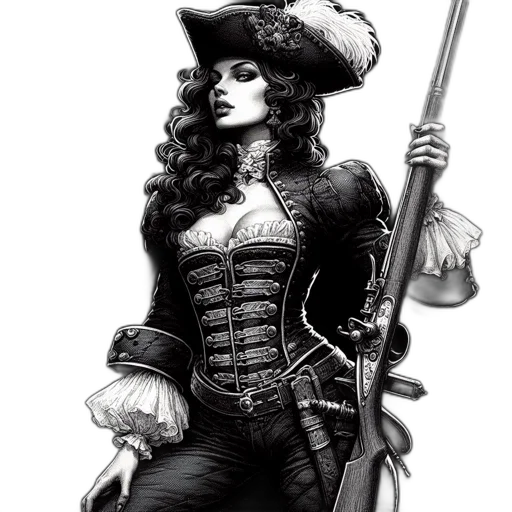 weapon, comic book art, fantasy art, concept art, cartoon, woman, victorian-era, attire transparent PNG cut-out