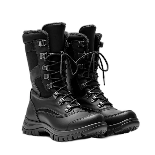 shoes, 3d render, photorealistic, pair, black, high-top, knee-high, lace-up transparent PNG cut-out