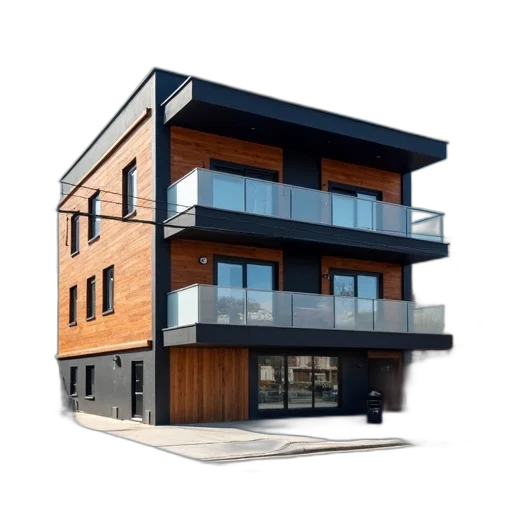 building, furniture, 3d render, photorealistic, modern, combination, brown, black transparent PNG cut-out