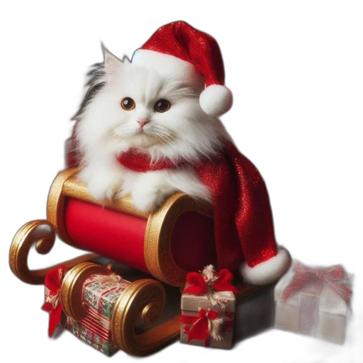 photorealistic, 3d render, white, cat, red, santa, hat, scarf transparent PNG cut-out