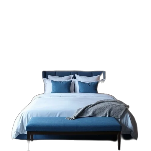 furniture, 3d render, blue, monochrome, bed, beds, room, hotel transparent PNG cut-out