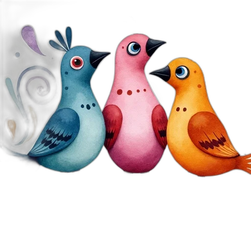 3d render, concept art, watercolor, photorealistic, painting, three, stylized, birds transparent PNG cut-out