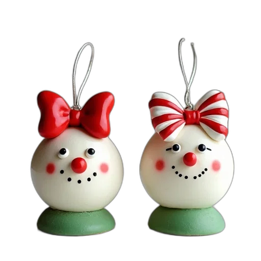 3d render, photorealistic, two, clay, ornaments, displayed, surface, left transparent PNG cut-out
