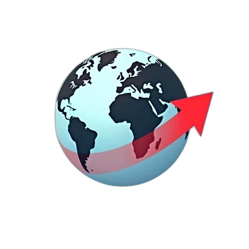 staff, 3d render, stylized, globe, red, arrow, pointing, towards transparent PNG cut-out