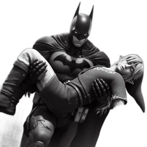 comic book art, concept art, photorealistic, batman, stands, beside, unconscious, link transparent PNG cut-out