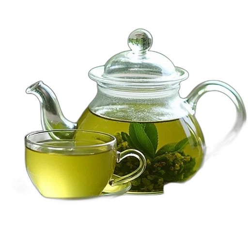 photorealistic, 3d render, green, clear, glass, teapot, filled, tea transparent PNG cut-out